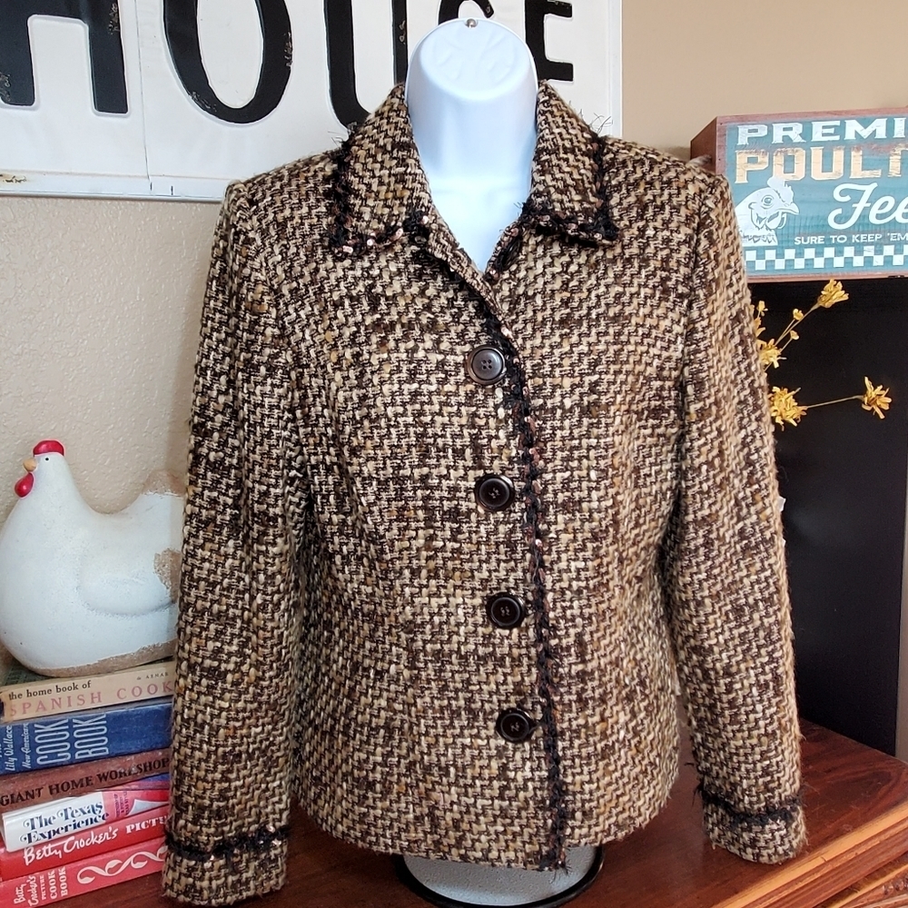 PURSUITS, LTD. WOOL BLEND BLAZER BROWN TWILL SZ 6